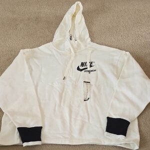 Nike Sportswear Women's Cream Hoodie With Black Accents, Size Medium.